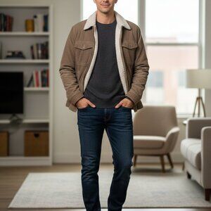 GAP Corduroy Sherpa-Lined Jacket in Khaki Brown